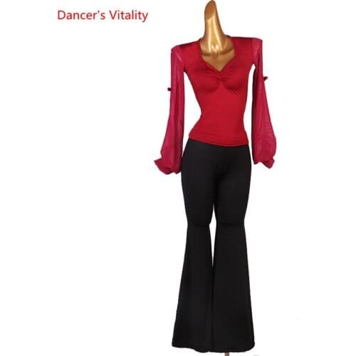 Modern Dance Suit New Woman Elegant Long Sleeve Top Practice Set Female Adult Ballroom Dancing Performance Trumpet Pants