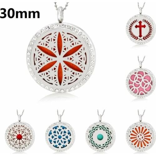 Magnetic/Twist 30mm Crystals Aromatherapy Locket Perfume Locket 316L Stainless Steel Diffuser Pendant send 10p pads