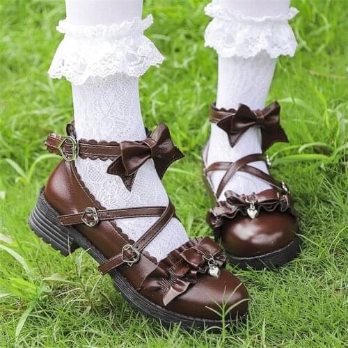 Sweet Girls Buckle Female Kawaii Tea Party Japanese Cute Anime Lolita Shoes Harujuku Jk Uniform Shoe Student Loli Wear Mid Heel