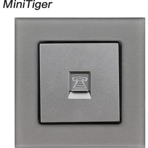 Minitiger Grey Luxury Crystal Glass Panel 1 Gang RJ11 2 Core Telephone Connector Wall Socket Outlet 86*86 mm