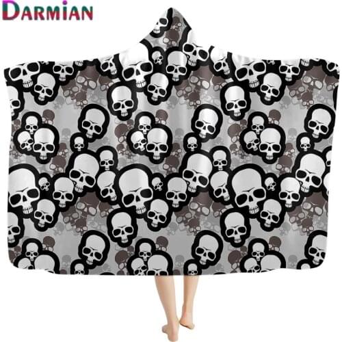DARMIAN Fashion Sherpa Fleece Wearable Blanket Sugar Skull Pattern Wearable Fluffy Soft Hooded Blanket for Adult Kids manta sofa