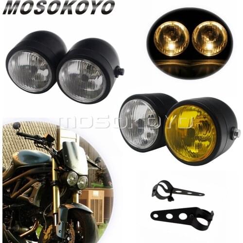 Motorcycle Twin Round Dominator Headlight 3.5" Double Dual Lamp Front Headlamp for Harley Cafe Racer Old School Chopper Bobber
