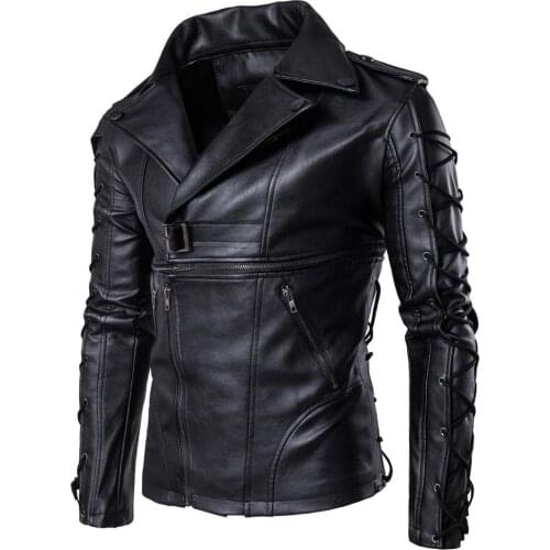 Mens autumn motorcycle retro rock casual leather jacket mens US Size autumn design motorcycle pocket PU leather jacket for men