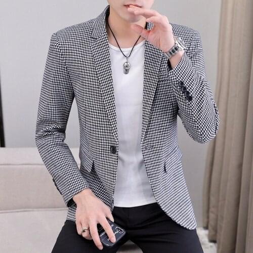 2021 Mens Autumn New One Button Casual blazer Youth Slim Handsome Fine Plaid blazers