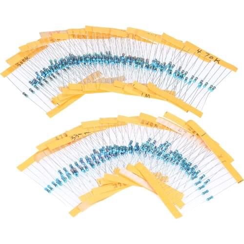 300PCS 1/4W Chromatic Ring Resistor Metal Film Resistor Assortment Kit with Permissible Error ±1% 30 Resistance Values 1 megohm