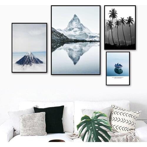 Matterhorn Mountain Peak Tree Boat Lake Wall Art Canvas Painting Nordic Posters And Prints Wall Pictures For Living Room Decor