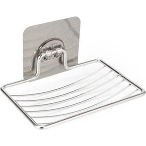 Stainless Steel Soap Rack Bathroom Storage Soap Dish Wall Storage Container Rack Holder Adhesive No Drilling