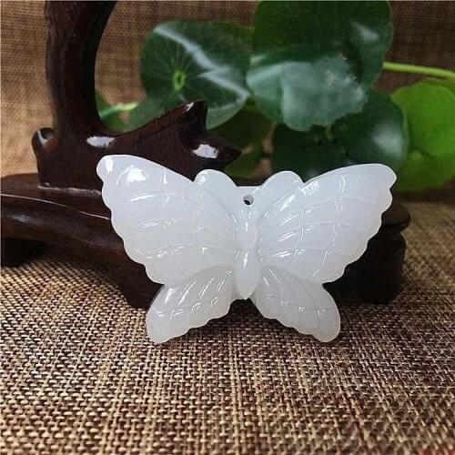 Natural Chinese HeTian White Jade Pendant Butterfly Beautiful Jewelry Necklace Carved Fashion Charm for Women Amulet Gifts