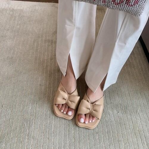 2021 new summer mango head sandals fashion womens shoes flat-bottomed feet all-match bow-tie outer slippers