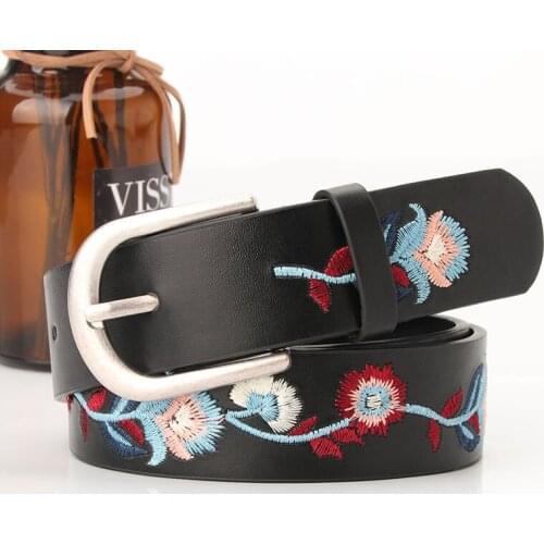 New Embroidered Flower Decorative Belt Ladies Matte Silver Buckle Comfortable Belt Style Jeans Belt Chinese Belt Width Gender