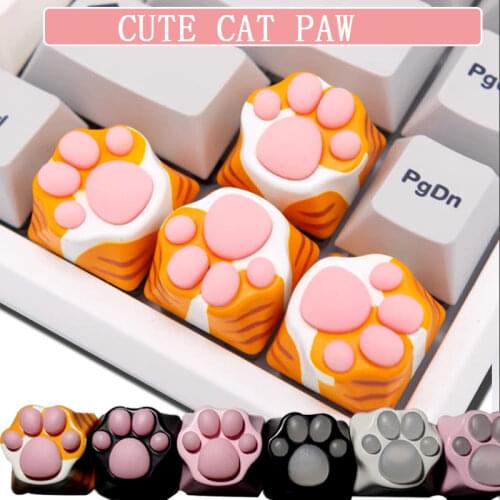 Personality Cat Paws Key Cap Mechanical Keyboard Aluminum Metal Soft Silicone Lovely Girl Cute Pink Cat claw Transparent Keycap
