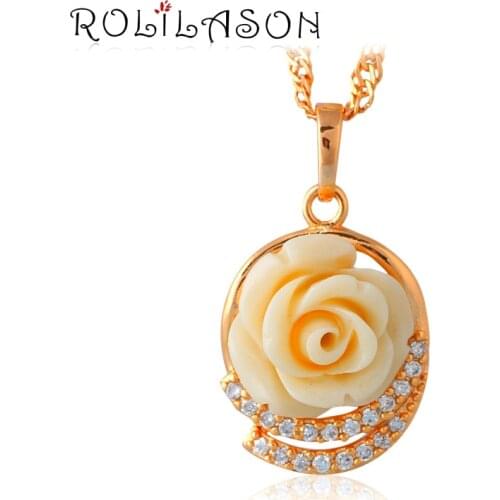 Rose language White flower for Pure love gold tone Crystal Fashion Jewelr Necklaces Pendants LN616