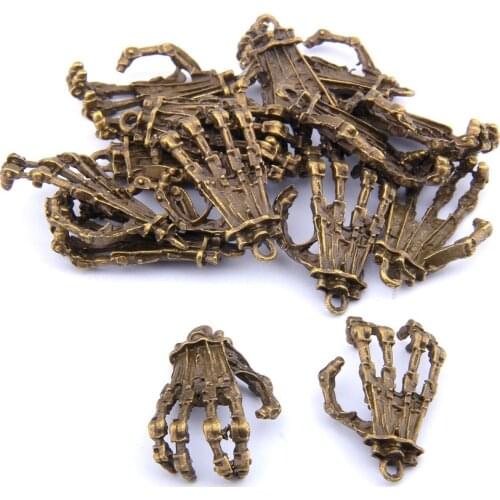 10Pcs 22*35MM Bronze Vintage Alloy Skull Skeleton Hand Charm Pendants for Bracelets Jewelry Making Findings DIY Charms Handmade