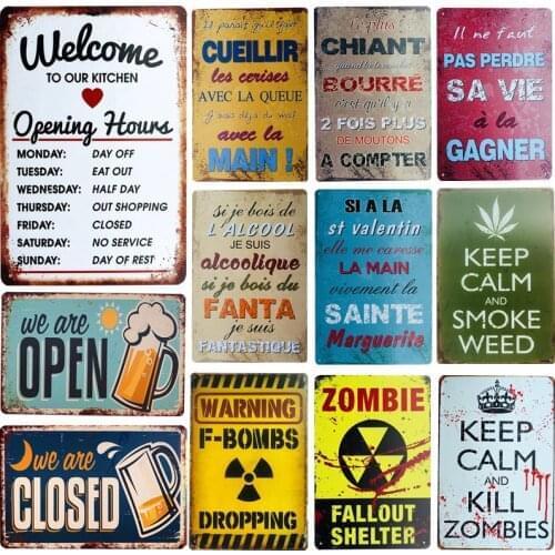 Warning Poster Vintage Metal Tin Signs Bar Cafe Home Wall Decor Retro Open Closed Metal Art Poster Plaques