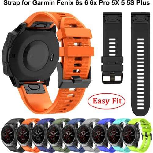 Sport Silicone Watchband Wriststrap for Garmin Fenix 6X 6 6S Pro 5X 5 5S Plus 3 HR 20 22mm 26mm Eas Fit Quick Release Wirst Band