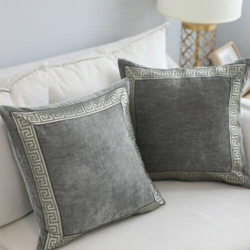 Nordic classic embroidery sample room pillow grey embroidery pillow velvet household soft fitting model room cushion