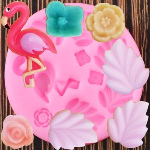 Tropical Theme Silicone Mold Flamingo Rose Flower Turtle leaf Candy Chocolate Fondant Molds Summer Party Cake Decorating Tools