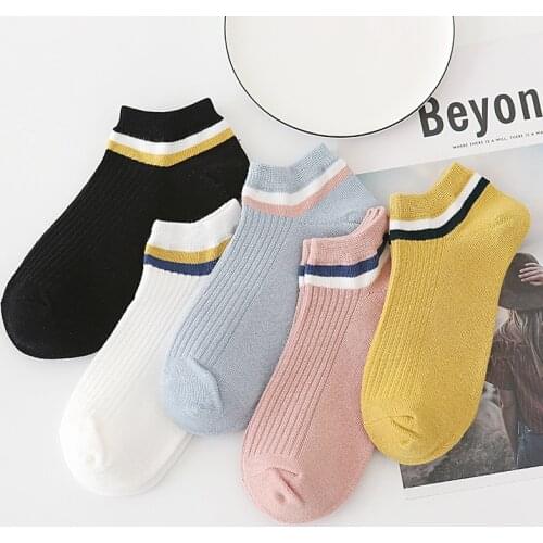 Spring Summer New Vertical Stripe Woman Socks Cotton Casual Kawaii Pink Socks Women Fashion Harajuku Calcetines 30501