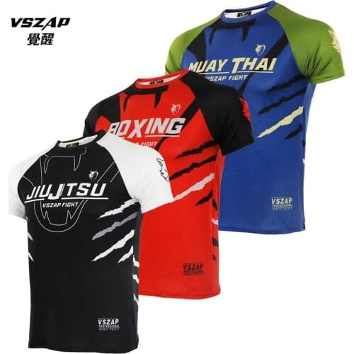 VSZAP combat training Quick dry suit sport stretch short sleeve T-shirt Boxing Muay Thai BJJ bodybuilding fight man
