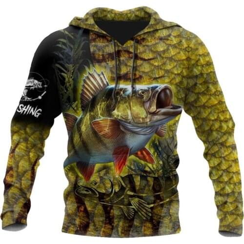 Yellow hoodie perch fur fishing 3D printing zipper Harajuku street men and women general casual sports sweatshirt long sleeves