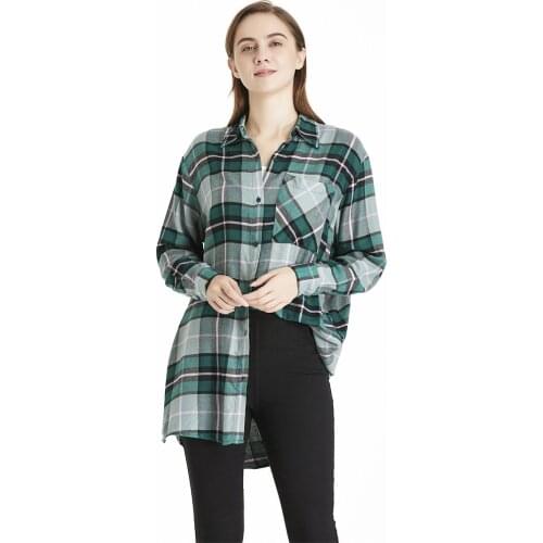 2021 Spring Autumn Tops Women Plaid Shirts Loose Oversize Blouses Casual Rayon Female Top Long Sleeve X-long Work Blusas