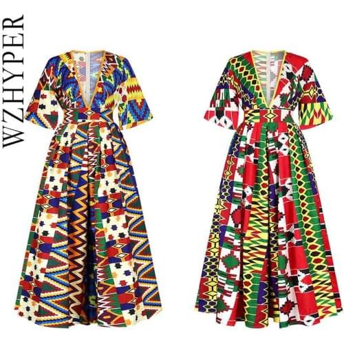 Dashiki African Dresses For Women Ankara Dresses Deep V Neck Backless Zip 3D Print Ethnic Dresses Fashion Night Club Robe