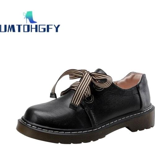 Womens Girls Shoes Spring Autumn Casual Shoes Japanese British Style Leather shoes Flat Single Shoes Female Round head 41 42 43