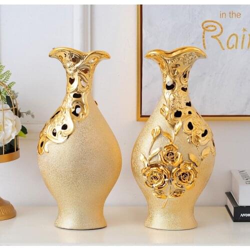 37cm Gold Ceramic Vase Home Decor Creative Design Porcelain Decorative Flower Vase For Wedding Decoration