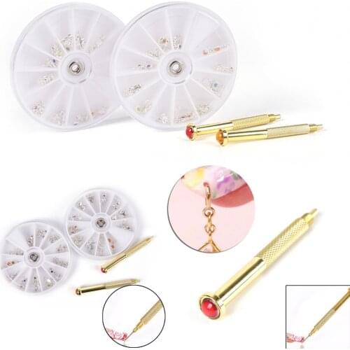 1Pc Golden Hole Pierce Tool+24 Pendant Dangle Nail Art Hand Dangle Drill Hole Maker Dotting Pen Uv Gel AcrylicTip Drop Shipping