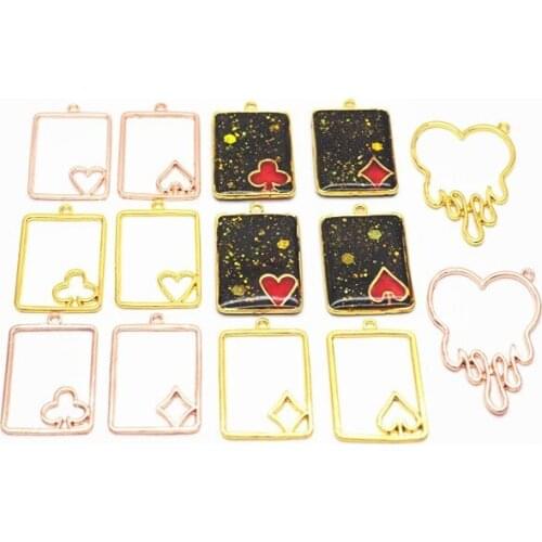10pcs Square heart rhombus Metal Frame Pendant Gold Charm Bezel Setting Cabochon Setting UV Resin Charm Jewelry Making Findings