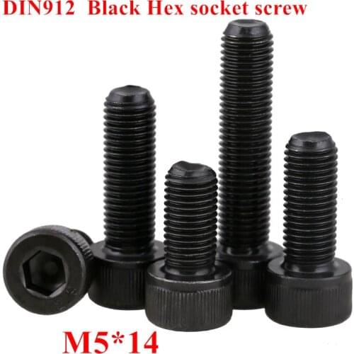 100pcs DIN912 M5*14 grade 12.9 Black Alloy Steel Hexagon Socket Screw Hex Head Cup Screw Screws Bolts