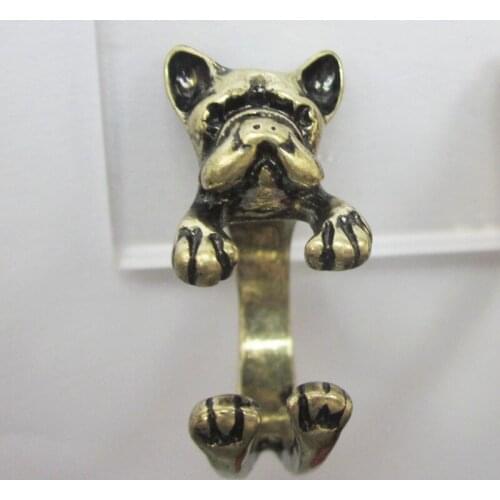 12pcs/lot fashion jewelry accessories French Bulldog Puppy Bouledogue Francais Hug Wrap Ring