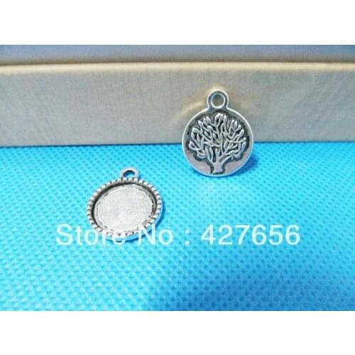 15pcs Antique Silver/Antique Bronze Filigree Lucky Tree of Life Round Base Setting Tray Bezel Pendant ,fit 14mm Cabochon/Cameo