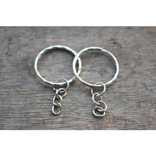 30pcs--Key chain, Silver Key rings with Attached Chain charms pendants 25mm