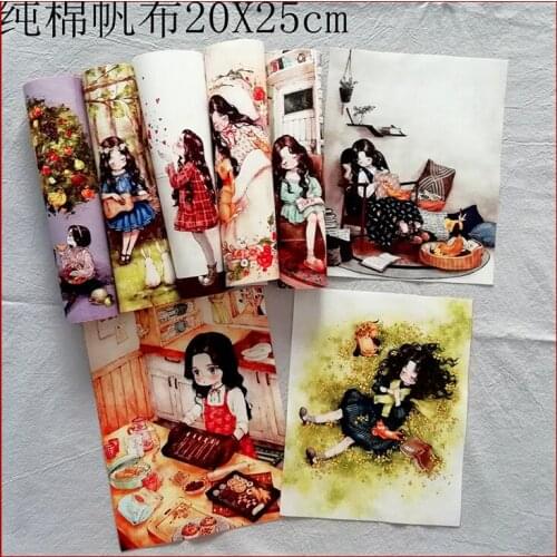 Canvas Fabric Decorative Painting Hand-painted Cloth Korea D30 Printed Patchwork DIY Hand Dyed Cotton Forest Girl Design 20*25cm