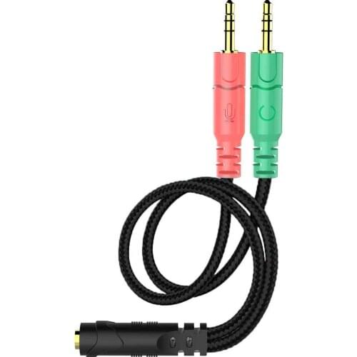 3.5 mm jack cable adapter, PC headset transconverter with headset microphone function, splitter audio 1 female to 2 male black