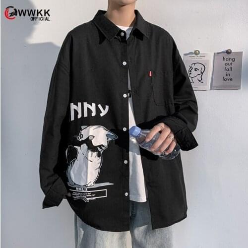 2021 printing Shirts men Women Top And Blouses Long Sleeve Oversized Cotton Ladies Casual Blusas One Pocket Loose Female Shirt