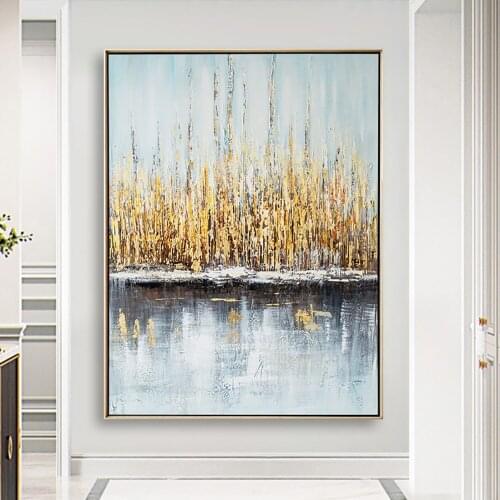 Large Modern Abstract Landscape Oil Painting On Canvas Hand Painted Wall Art Lake Reed Painting Cuadros Grandes Decoracion Salon