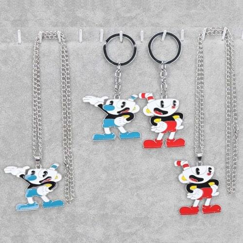 1pc 5cm Cuphead Keychain for Women Cup Head Charms Necklace Mugman Figure Male Rat Key Holder Keyring Men Jewelry