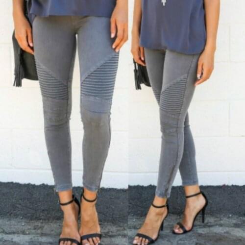 Moto & Biker Fashion Stretch Cotton Skinny Jeans Women Pleated Vintage Pencil Pants Locomotive High Waist Push Up Trousers Mujer