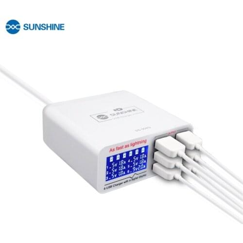 SS-304Q LCD Digital Display Quick USB Charger Multiple 3.0 USB Fast Charging Support for iPhone Xiaomi Huawei Samsung Tablet