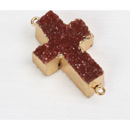 Beadsland Cross Geode Druzy Quartzs Nature Stone Pendant DIY Necklace Bracelet Girl Gift