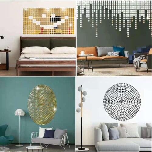 100pcs Round Ball Room Bathroom Decor Acrylic Wall Mirror Irregular Mirror Living Room Decoration Mini Sticker Mirror