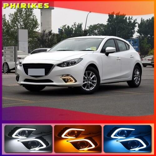 1Pair DRL For Mazda 3 Axela 2014 2015 2016 Daytime Running Lights fog lamp cover headlight 12V Daylight with Yellow