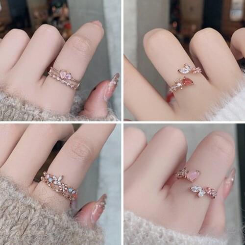 Adjustable Index Inlaid Zircon Rings Double Layer Ring Open Rings Special Candy Color Women Ring Vintage Bohemian Finger Rings