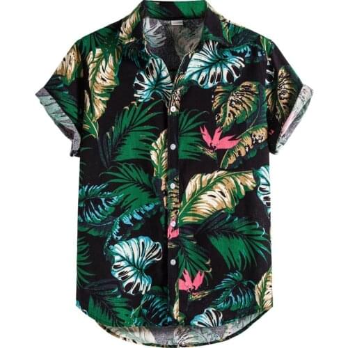 Men Printed Hawaiian Beach Shirt Men Tropical Button Top Vintage Clothes Flexible Comfortable Leaves Shirt Casual Wild Shirt 3