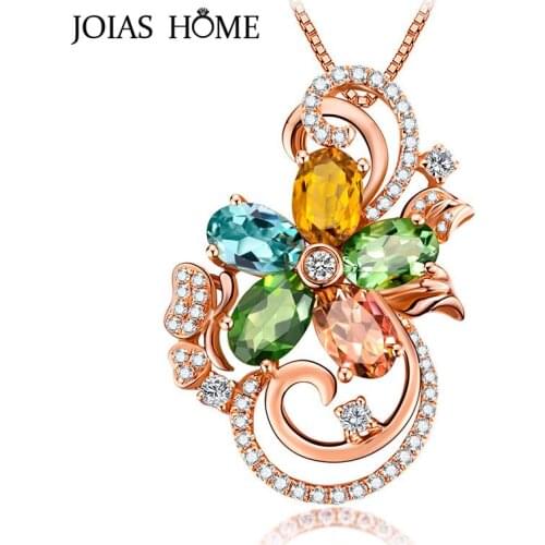 JoiasHome 925 Sterling Silver Necklace Pendant Creative Colorful Gem with Flower Shaped Pendant Student Party Gift Wholesale