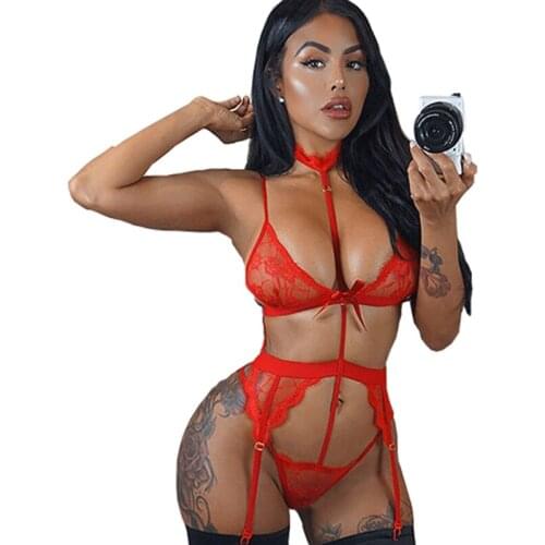 2020 New Womens Sexy Bra Set Lingerie Sexy Hot Erotic Lace Underwear Sexy Bra+Panty+Sexy Garter 3pcs/set