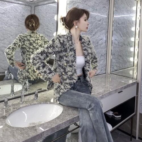 INS Hot 2021 Winter Spring Fashion Classy Coat High-end Womens Elegant Wool Coat Slim Double Breasted Short Jacket Ladies Coats