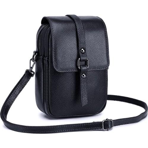 MJ Women Crossbody Bag Genuine Leather Female Shoulder Handbag Double Zipper Purse Bags Small Phone Bag Girls Messenger Bags